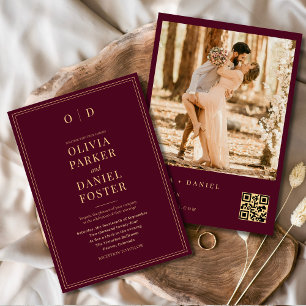 Convite Casamento com Código QR de Foto Dourado Moderno Bu