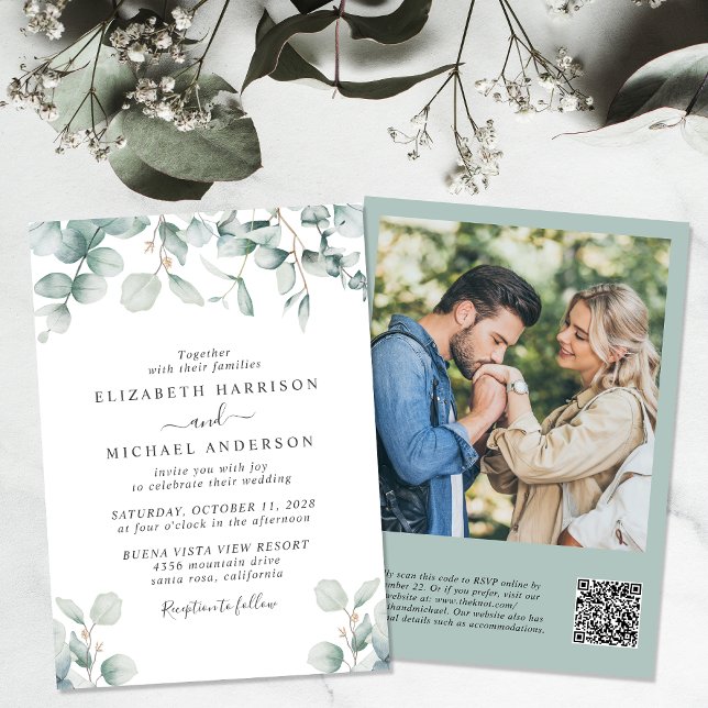 Convite Casamento com Código QR de Foto em Aquarela Eucaly (An elegant wedding invitation to set the tone for an unforgettable event)