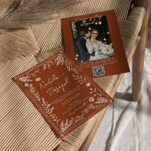 Convite Casamento com Código QR de Foto em Terracota Laran