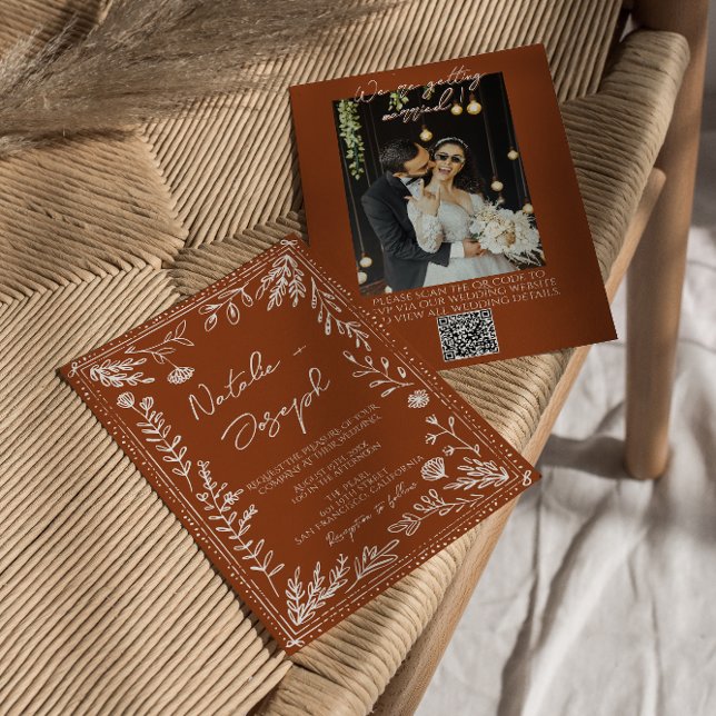 Convite Casamento com Código QR de Foto em Terracota Laran (Criador carregado)
