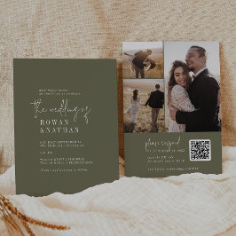 Convite Casamento com Código QR de Foto em Verde Oliva Mod