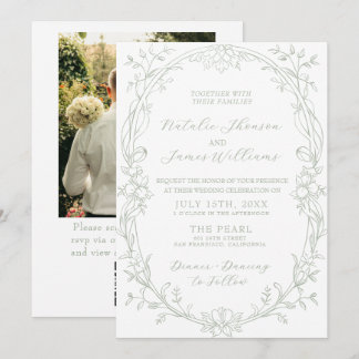 Convite Casamento com Código QR de Foto em Verde Salvia Cl