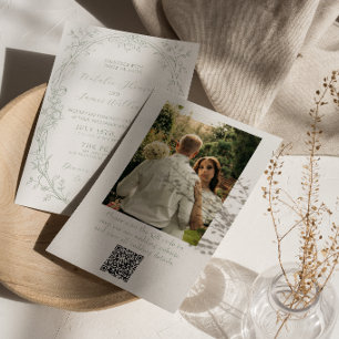 Convite Casamento com Código QR de Foto em Verde Salvia Cl