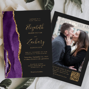 Convite Casamento com Código QR de Foto Escuro de Agate Do