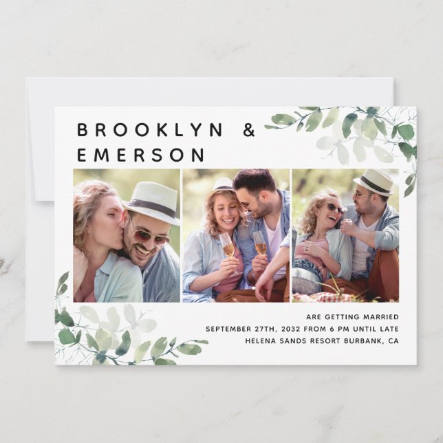 Convite Casamento com Código QR de Foto Eucalyptus 3 (Frente)