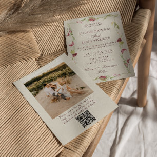 Convite Casamento com Código QR de Foto Floral Vintage Nou