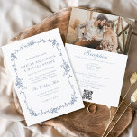 Convite Casamento com Código QR de Foto Francês Vintage vi<br><div class="desc">Traga seus convidados para uma era de elegância e romance com nosso Convite de Casamento Floral Azul Vitoriano Vintage. Inspirado pela opulência da era vitoriana e adornado com delicados florais azuis franceses, esse convite expele sofisticação do eterno. Feita com muita atenção aos detalhes, a intrincada design floral e a tipografia...</div>