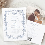 Convite Casamento com Código QR de Foto Francês Vintage vi<br><div class="desc">Traga seus convidados para uma era de elegância e romance com nosso Convite de Casamento Floral Azul Vitoriano Vintage. Inspirado pela opulência da era vitoriana e adornado com delicados florais azuis franceses, esse convite expele sofisticação do eterno. Feita com muita atenção aos detalhes, a intrincada design floral e a tipografia...</div>