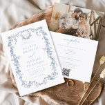 Convite Casamento com Código QR de Foto Francês Vintage vi<br><div class="desc">Traga seus convidados para uma era de elegância e romance com nosso Convite de Casamento Floral Azul Vitoriano Vintage. Inspirado pela opulência da era vitoriana e adornado com delicados florais azuis franceses, esse convite expele sofisticação do eterno. Feita com muita atenção aos detalhes, a intrincada design floral e a tipografia...</div>