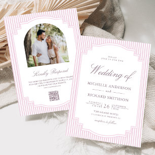 Convite Casamento com Código QR de Foto Listrada de Lavand