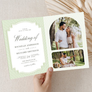 Convite Casamento com Código QR de Foto Listrada em Verde