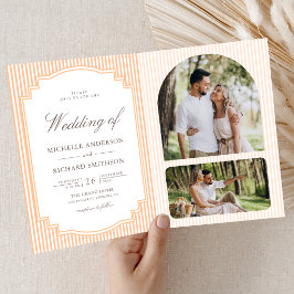 Convite Casamento com Código QR de Foto Listrada Laranja C