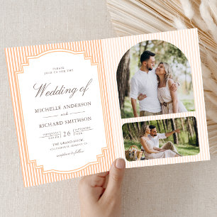 Convite Casamento com Código QR de Foto Listrada Laranja C