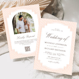 Convite Casamento com Código QR de Foto Listrado em Pastel