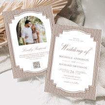 Casamento com Código QR de Foto Marrom Listrada Cl