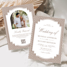 Convite Casamento com Código QR de Foto Marrom Listrada Cl