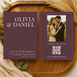 Convite Casamento com Código QR de Foto Minimalista em Bor