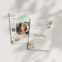 Casamento com Código QR de Foto Peony Dourada Eleg