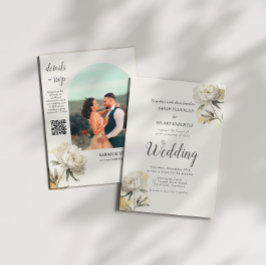 Convite Casamento com Código QR de Foto Peony Dourada Eleg