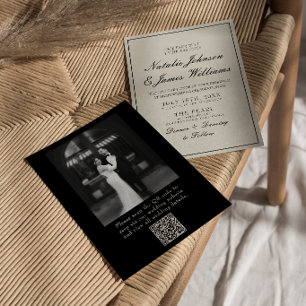 Convite Casamento com Código QR de Foto Preto e Branco Sof