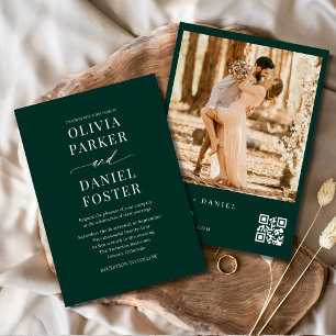 Convite Casamento com Código QR de Foto Verde Moderno Emer