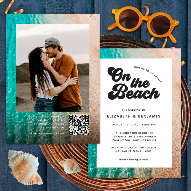 Convite Casamento com Código QR de Fotografia Tipográfica  (Front/Back)
