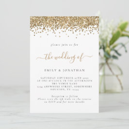 Convite Casamento com Código QR de Glitter Dourado Elegant