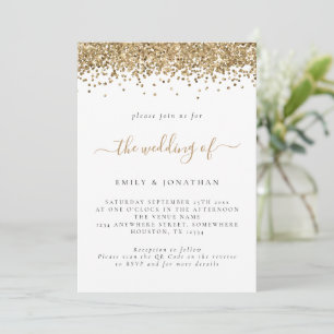Convite Casamento com Código QR de Glitter Dourado Elegant