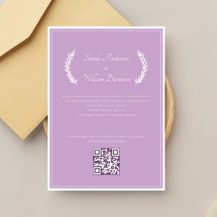 Convite Casamento com Código QR de Lavanda Elegante Floral