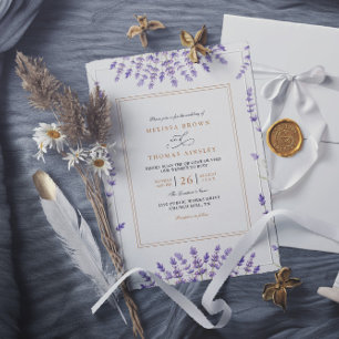 Convite Casamento com Código QR de Lavanda em Aquarela Clá
