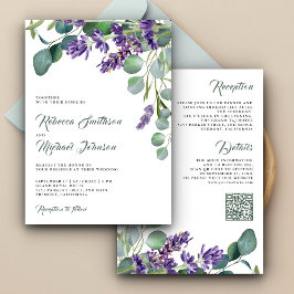 Convite Casamento com Código QR de Lavanda Eucalipto Rústi