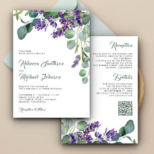 Convite Casamento com Código QR de Lavanda Eucalipto Rústi