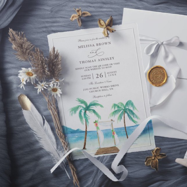 Convite Casamento com Código QR de Orçamento de Praia Trop (Criador carregado)