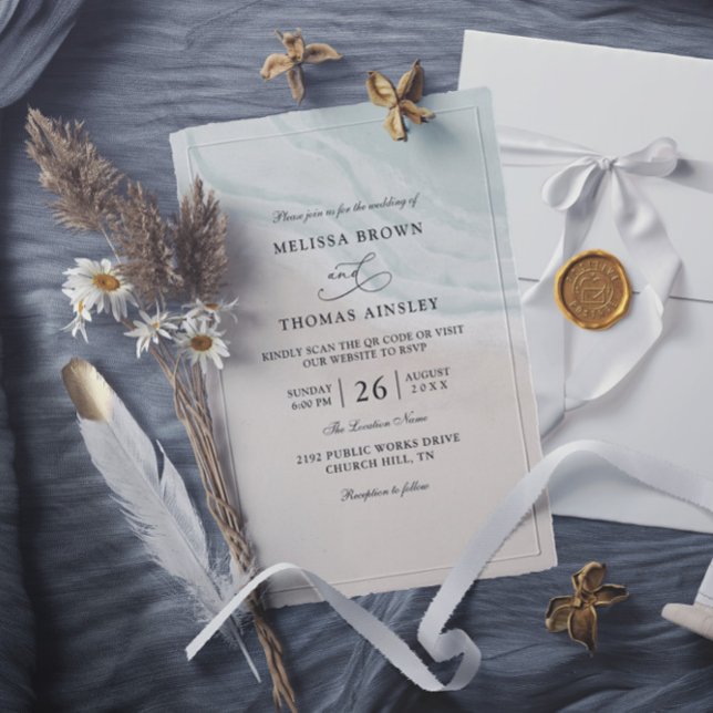 Convite Casamento com Código QR de Orçamento Ondas do Ocea (Criador carregado)