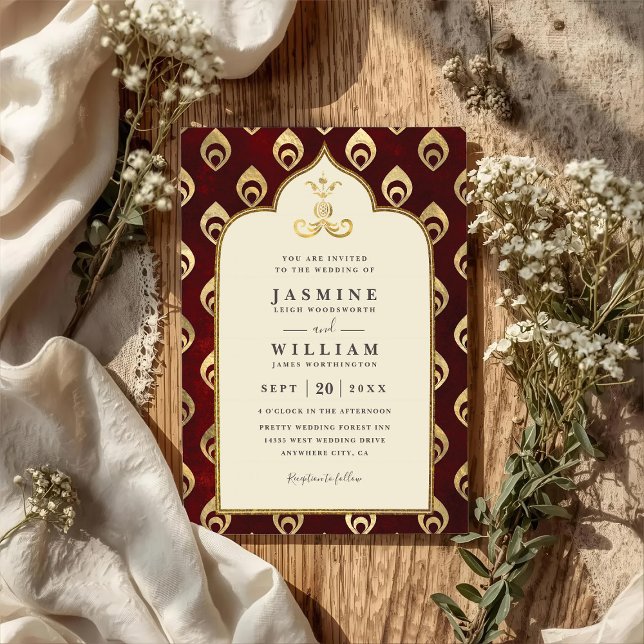 Convite Casamento com Código QR de Pavão Esmeralda Elegant (Criador carregado)