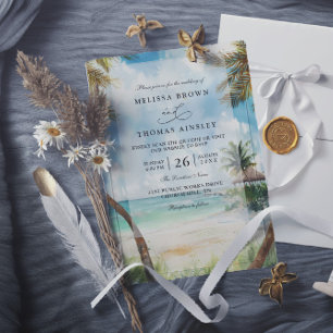 Convite Casamento com Código QR de Praia Tropical em Tulum