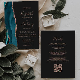 Convite Casamento com Código QR de Rosa de Chic Teal Doura