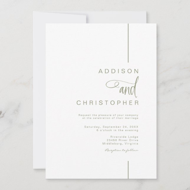 Convite Casamento com Código QR de Script de Linha Minimal (Frente)