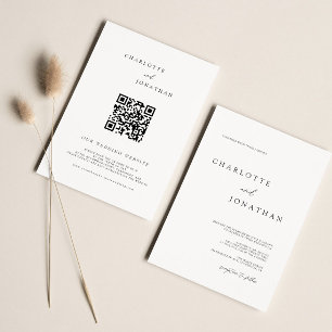 Convite Casamento com Código QR de Tipografia Moderna Simp