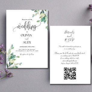Convite Casamento com Código QR de Verde Negro e Branco