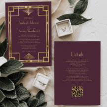 Casamento com Código QR Deco da 1920 Vintage Doura