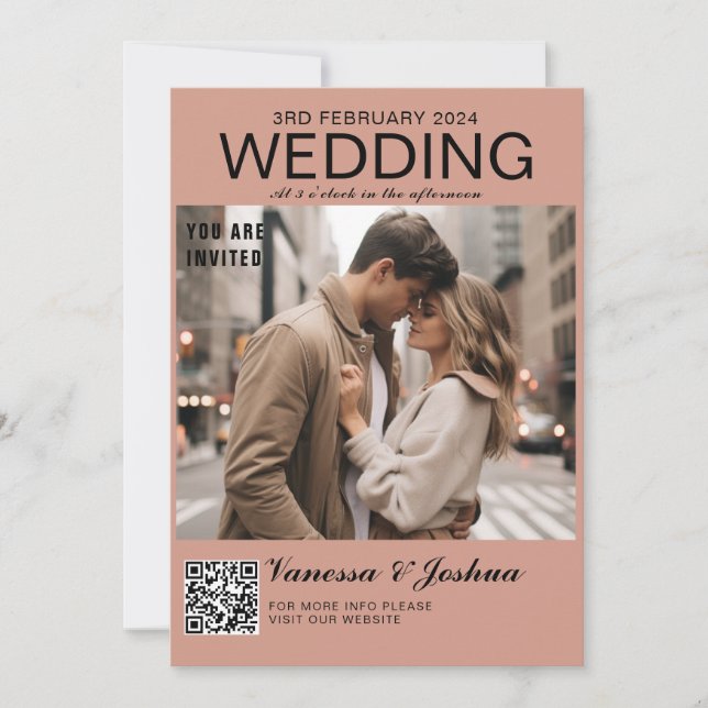 Convite Casamento com Código QR do Cobrir de Foto Magazin (Frente)