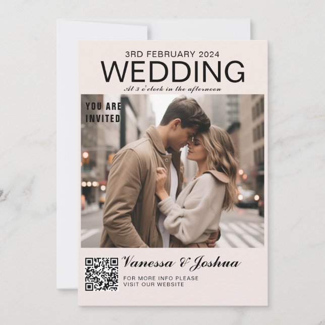 Convite Casamento com Código QR do Cobrir de Foto Magazin (Frente)