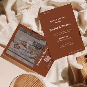 Convite Casamento com Código QR do Código de Foto do Retro