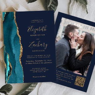 Convite Casamento com Código QR do Marinho Azul do Agate D
