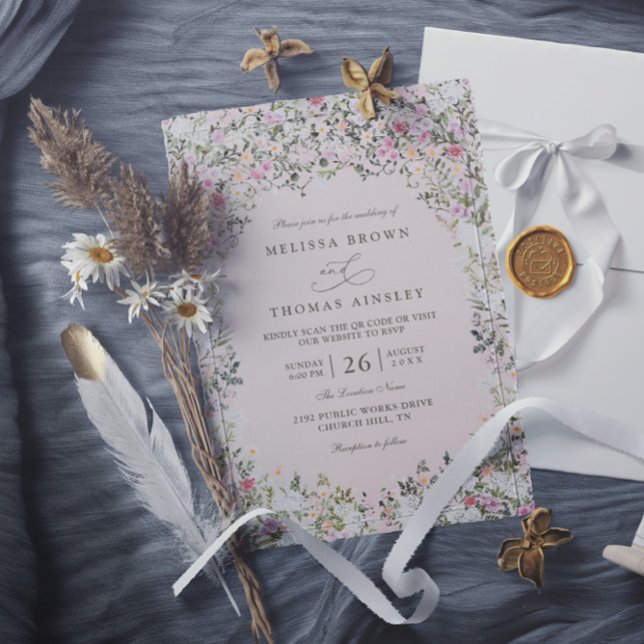 Convite Casamento com Código QR do Portão do Jardim em Aqu (Criador carregado)