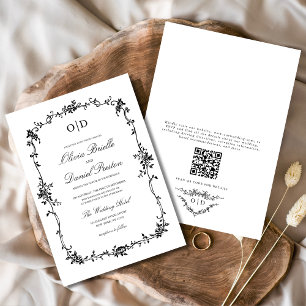 Convite Casamento com Código QR do Toile Francês Vitoriano