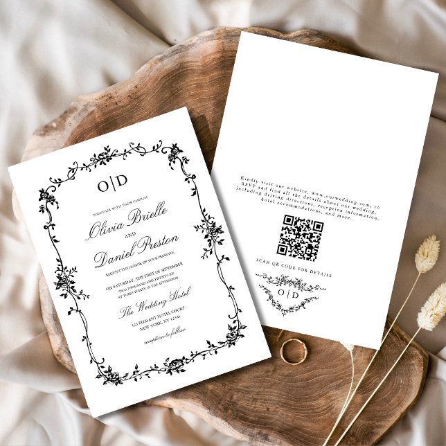 Convite Casamento com Código QR do Toile Francês Vitoriano (Criador carregado)