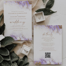 Casamento com Código QR Dourado da Lavanda Marble 