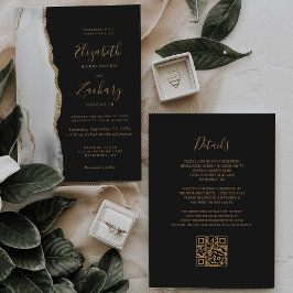 Convite Casamento com Código QR Dourado das Cinzas de Aga